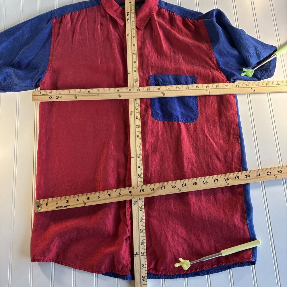 Women's Lg 14-16 Silk VTG Robert Stock Color Block Shirt Blouse Momcore Red Blue - Picture 4 of 13